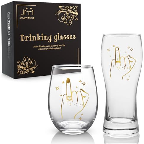 Joymaking Weinglas & Bierglas Set für Paare - Hochzeitsgeschenk Personalisiert, Verlobungsgeschenk, Kleines Geschenk zur Hochzeit, Partner Geschenk