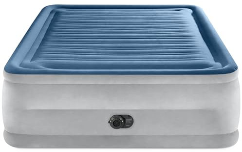Intex: Dura-Beam Deluxe Comfort-Plush Air Mattress - 22 Queen Blue - Built-in Electric Pump, Durable Fiber-Tech, Carry Bag Included, 600lb Capacity