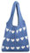 CUNGGI Gestrickte Umhängetasche, Gehäkelte Tragetasche mit süßem Herzmuster, Hobo-Tasche, gestrickt zum Einkaufen Schultertasche Tote Bag hohle Shopper Strandtasche für Damen (Blau)