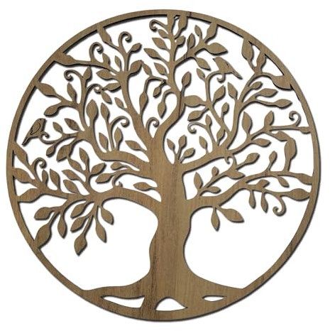 SENTOP HDF0206 Arbre de vie Image sculptée sur le mur en bois pour l'intérieur (chêne doré, 150 cm)