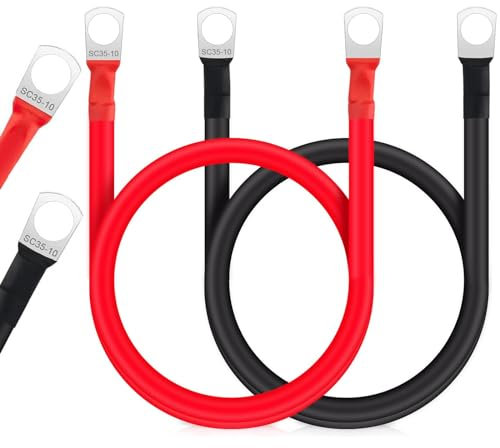 JULIK Batteriekabel 35mm2 50cm 2AWG 2 Stück, 12V 24V Auto Batterie Kabel, Autobatterie Kupferdraht Kabel Mit SC-35 M10 Ringklemmen für Auto Wohnmobil Kfz LKW