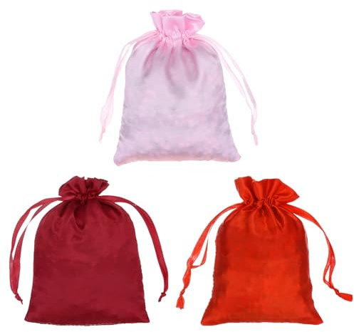 PATIKIL Satin Beutel mit Kordelzug 3 Pack 6x9 Hochzeit Gastgeschenk Beutel Mini Geschenk Verpackung Beutel für Geburtstag Weihnachten Schmuck Party Burgunderrot