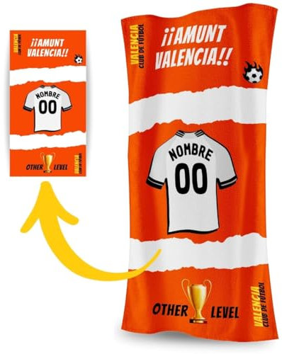 Toalla Personalizada con Nombre y Equipo de fútbol. Regalos Personalizados fútbol Valencia. Regalo Original para Aficionados del Fútbol. Regalo Mundial futbolistas.
