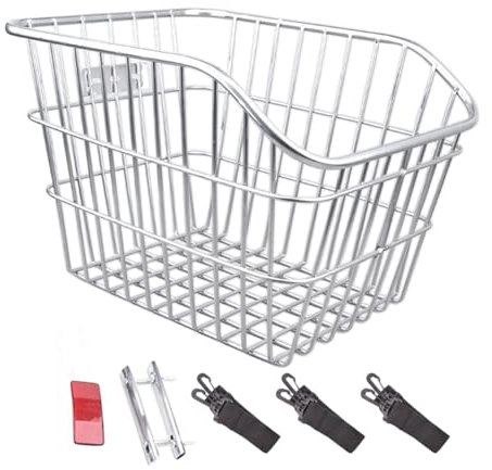 kowaku Fahrradkorb hinten, Fahrradgepäckträger, Iro, eleganter Fahrradgepäckträgerkorb, Fahrradaufbewahrungskorb für den Transport von Haustieren, Faltrad, Silber ohne Deckel