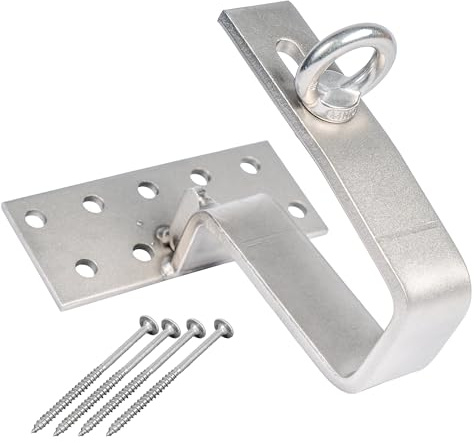 V4A-Dachhaken für Sonnensegel (Dachpfannen-Halter) (einzeln) | Salzwasserbeständiger V4A-Dachhaken mit Versteifungsrippe: inkl. Karabinerhaken, Segelspanner & ASSY-3.0-SK-Holzschrauben