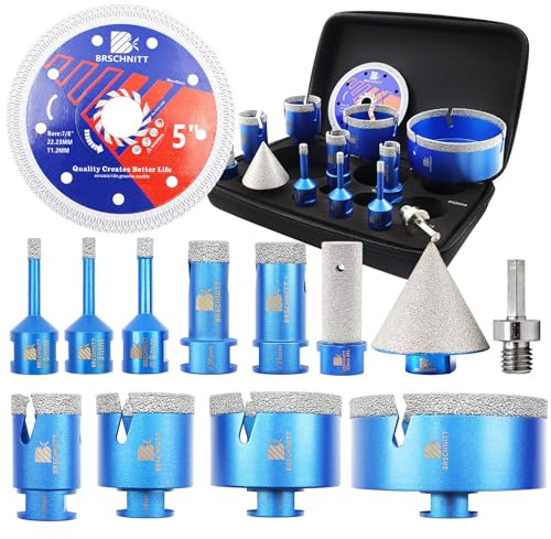 Foret Diamant pour Carrelage - BRSCHNITT 6/6/8/20/25/35/50/68/110mm Trépans,20&50mm Fingerfraise Diamantée et Adaptateur et 125mm Disque Diamant pour Carrelage Porcelaine Granit Marbre