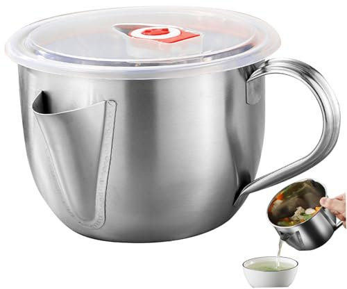 Veesper Fat Separator Jug 1L Food Grade Stainless Steel Gravy Separator Jug with Lid and Handle 2 Outlets Bacon Grease Container Cooking Oil Filter for Kitchen Supplies