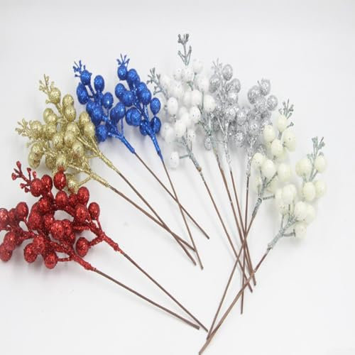 Mini bacche di agrifoglio artificiali di Natale, bacche di agrifoglio artificiali, per albero di Natale, fai da te, matrimoni, vacanze, stagione, decorazione della casa (bianco)