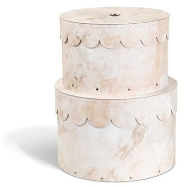 BIGSO WILMA 2er-Set runde Aufbewahrungsbox mit Deckel – Ordnungsbox mit Deckel für Kleidung, Spielzeug usw. – Dekorative runde Box aus Faserplatte und Papier – beige