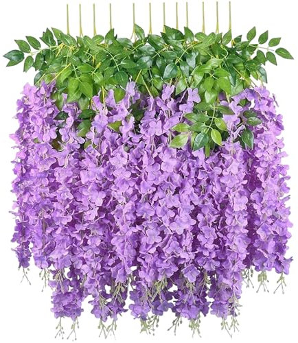 Wisteria Hanging Silk Flowers 12pcs 3,77 pi Wisteria artificielle fleurs suspendues guirlande décorative fausse fleur suspendue Garland Garland Fleurs de soie réaliste décoration de fête pour la