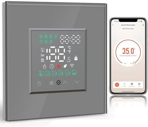 BSEED Smart Alexa Thermostat, Elektrische Fußbodenheizung Thermostat, Programmierbare Thermostat für 16A Elektroheizung, Heizungsthermostat, Kompatibel mit Alexa, Google Home Grau(Hub unbenötigt)