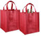 Wine Bottle Bag, 2PCS Bottle Carrier, Bottles Bag 6 Compartments with Protable Handles, 31x25x18cm Reusable Compartment Wine Bottles Holder Bags for Travel Camping Picnic Beer Drinks Party(Red)