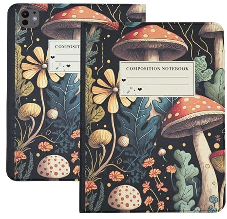 Case for iPad Pro 11 Inch 2024 M4 (5th Generation) with Pencil Holder, Cool Lightweight PU Leather Folio Stand Shell TPU Back Cover with Auto Wake/Sleep, Cute Mushroom