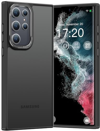 PuyaTeya Upgrade für Samsung Galaxy S22 Ultra Hülle, [Militärschutz] Stoßfest Schutzhülle Samtige Touch Matt Anti-Kratzen Anti-Glatte Anti Fingerabdruck Handyhülle(Schwarz)