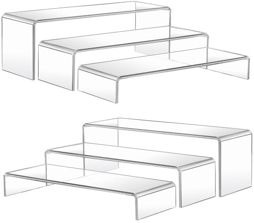 MerryNine Acrylic Risers for Display, 6 Pcs Clear Display Stand Risers, multifunction acrylic transparent Pop stand for Cupcakes, Figures, cosmetics, Collectibles Display (RectangleL)