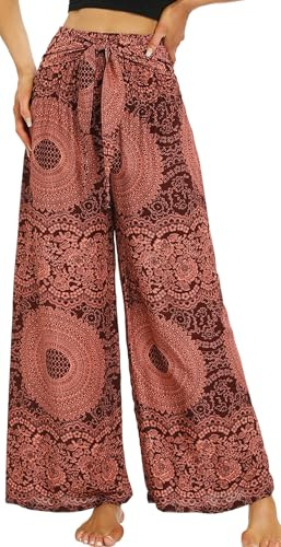 Damen Lang Boho Hose Sommer Elegant Yoga Hippie Lang Weite Hose Strandhose Blumendruck Indian Style