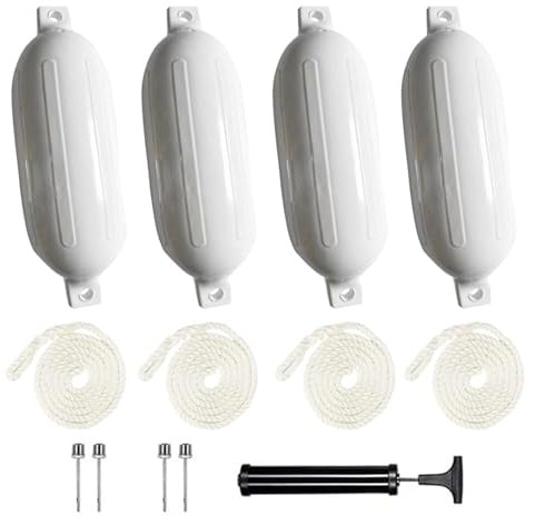 Defensas Para Barcos,Juego De Guardabarros 4 PCS(Incluidos Los Conductos De Guardabarros),Incluye Bomba,Cuatro Pasadores Aire,Anticolisión,para embarcaciones de menos de tres metros(Blanco,40x 11cm)