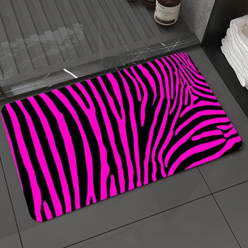 KDWJS Badematte rutschfest Super Absorbierende Badezimmerteppich,Waschbar Duschvorleger,Badewannen undBadezimmer,Zebra-Print, Zebra-Muster-Print Wildtier-Haut-Stil Dekorative stilisierte Il,40x60 cm