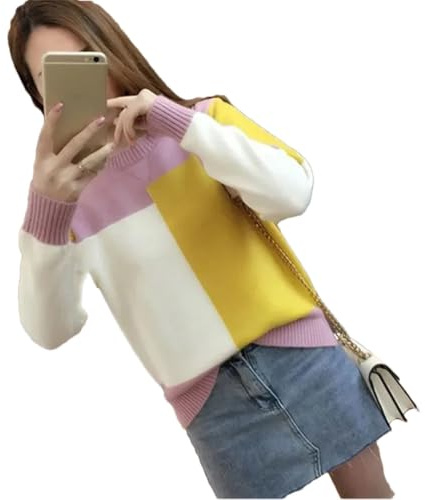 Pull chaud à col rond pour femme Printemps Hiver, Couleur lilas., M