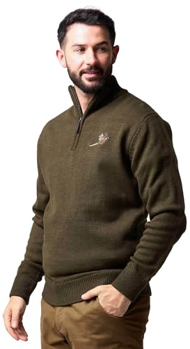 JACK PYKE Pheasant Men’s Jumpers – Quarter Zip Knitted Pullover, Long Sleeve Warm Sweatshirt with Ribbed Neck, Cuffs and Hem, Ideal for Outdoor Walks, Shooting and Casual Wear, Olive Green