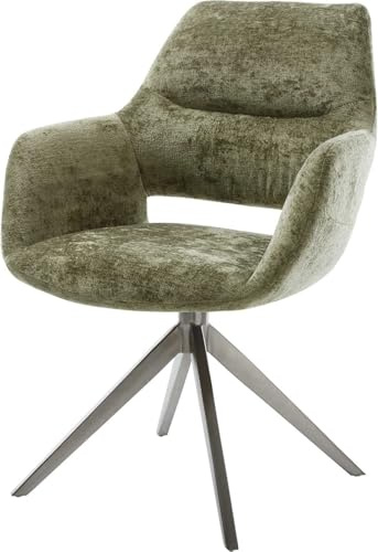 Esszimmerstuhl Yago-Flex mit Armlehnen Kreuzgestell breit Graphit Chenille Olive 360° drehbar Wippfunktion Taschenfederkern