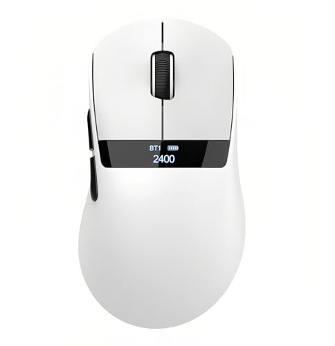 Lancoon Rechargeable Wireless Mouse with Tri-Mode 12000 DPI PU Sticker PAW-3311 Sensor Long Battery Life Screen Display for Gaming Laptop PC Computer Office Home