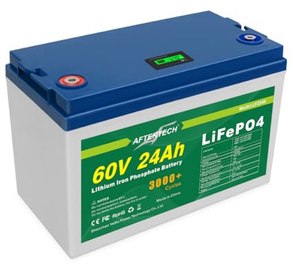 AFTERTECH 60 V 24 Ah LIFEPO4 Wiederaufladbare Lithium-Batterie Eisen Phosphat-Batterie 3000+ tiefe Zyklen 64 V 1536 Wh