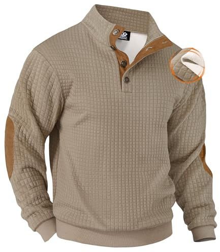 VOGSTART Herren Cord-Pullover mit Fleece-Futter und Ellenbogen-Patches | Kuschelig, sanft, wärmend, strukturiert, lockere Passform, schweres Material, Waffel-Sweatshirt