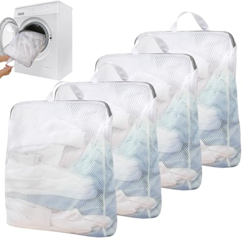4 Stück Wäschenetz Groß für Waschmaschine, Wäschesack Reise mit Griffen | 50 x 60 cm Wäschebeutel mit Reißverschluss, Wiederverwendbare Wäschesäcke für Unterwäsche, Höschen, BHs, Pullover, Schals