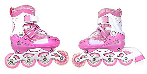 Rollschuhe für Kinder, verstellbare Größe, Inlineskates für Anfänger mit Pailletten, Rollschuhe für Kinder (Rosa, M (32-37))