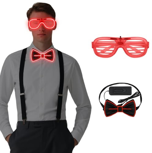 Alaoo LED Rave Outfit Accessories Set,Verdrahtet Neon Rave Brille und LED Fliege,Neon-leuchtendes Party Supplies für Musik Festival,Halloween-Kostümparty,Weihnachtsgeschenke,Rave-Party