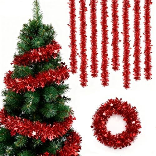 8 PCS Lametta Girlande,Tannengirlande Künstlich,2M Girlande Weihnachten,Weihnachtsgirlande,Rot Weihnachten Garland,Beeren Kränze,für Weihnachtsbaum Deko,Banner Mit,Door Decoration,Treppengeländer