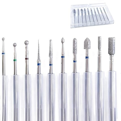 10 Piezas Fresas para Torno de Uñas de Carburo de Silicio, Set de Brocas Profesionales para Manicura y Pedicura, Accesorios para Limar, Pulir y Dar Forma a Uñas Naturales y Artificiales