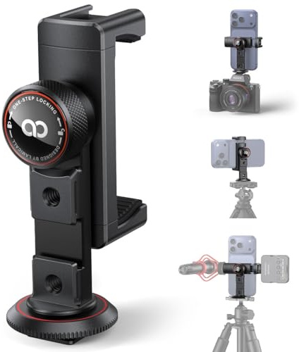 Lamicall Aluminum Phone Tripod Mount Adapter -【Unique 3-in-1 Base】‌360 Rotatable Mobile Phone Holder with 3 Cold Shoe, Arca Port & 1/4 Screw, Selfie Monopod Clamp for iPhone Camera Vlogging