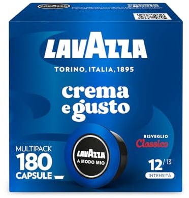 Lavazza, A Modo Mio Crema e Gusto Risveglio Classico, 180 Capsule Caffè | con Note di Cioccolato e Frutta Secca, Arabica e Robusta, Intensità 12/13, Tostatura Media