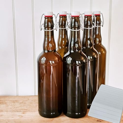 24 x Glasflaschen 750 ml mit Bügelverschluss – Braun Glasflasche Likörflaschen zum Befüllen Essig & Öl Flaschen Saftflaschen zum Einkochen Gläser mit Bügelverschluss wiederverwendbar (Braun, 24 Stk.)