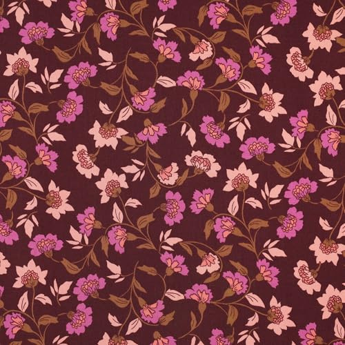 MAGAM-Stoffe Abby Mode Stoff aus Holland Viskose Meterware ab 50cm (Rosella Stretch Blumen bordeaux)