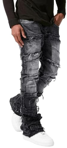 Munweiyu Jean empilable déchiré pour homme Y2K Skinny Jeans taille haute Streetwear Straight Wide Leg Jean Slim Fit Boyfriend Hip Hop Denim Pantalon Vintage Jean Skateboard