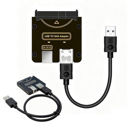 Adaptador de USB 3.0 a SAS para discos duros SAS de 2,5/3,5 pulgadas a USB | Adaptador RAID para discos duros SAS de 29 pines a USB 3.0 a 6 Gbps con chipset y conexión de alimentación