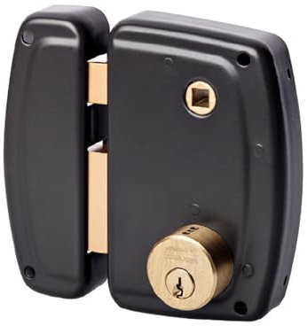 Vachette Serrure en applique verticale à fouillot Gauche, Série PS, pour Porte d'Entrée - 672BQ45/SC G - Sûreté à cylindre 5 goupilles, Axe à 45 mm, Utilisation avec poignée carré 7mm, 3 Clés, Gris