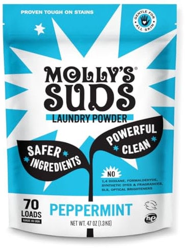 Molly's Suds Original Waschpulver - natürliches Waschmittel Pulver, erdgewonnenes Öko Waschmittel -pulvriges, organisches Waschmittel, empfindliche Haut - 70 Waschladungen, Pfefferminze