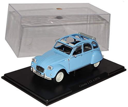 alles-meine.de GmbH Defekte Vitrine Citroen 2CV 4 1976 Blau Cabrio Ente Mit Sockel und Vitrine 1/24 Modellcarsonline Modell Auto mit individiuellem Wunschkennzeichen