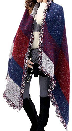 MEOKEY Schal Damen Winter Kuschelig Pashmina Schal Damen Kaschmir Langer Geschenke für Frauen Hochzeit Festlich Schultertuch Weihnachten 250 x 70 cm,Rot und Blau