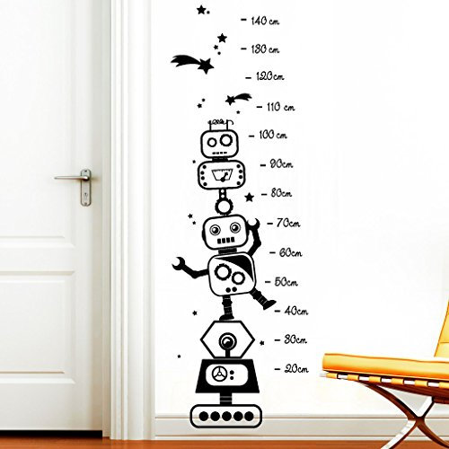 Wandtattoo Loft Messlatte Roboter Sterne Sternschnuppen Aufkleber Wandaufkleber Kinderzimmer Schwarz