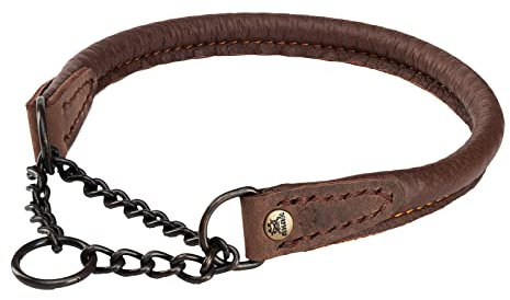 Akah Elchleder Hundehalsband mit Kette und Begrenzer (30cm, braun)
