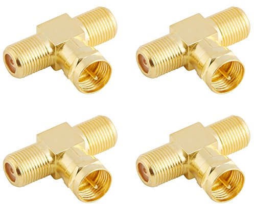 Poppstar 4x Adaptador coaxial tipo F divisor T (conector F macho a dos F hembras) cable satélite, cable coax, dorado