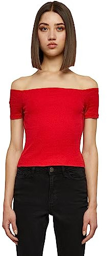 Urban Classics Women's Ladies Off Shoulder Rib Tee T-Shirt, Fire Red, S