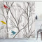 ABAKUHAUS Vögel Duschvorhang, Vögel Wildlife Cartoon, Stoffliches Gewebe Badezimmerdekorationsset mit Haken, 175 x 180 cm, Senf