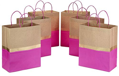 Hallmark Lot de 6 grands sacs cadeaux en papier de 33 cm – Rose et kraft – Pour anniversaires, Pâques, mariages, fête des mères, fête prénatale, fête prénuptiale ou toute autre occasion