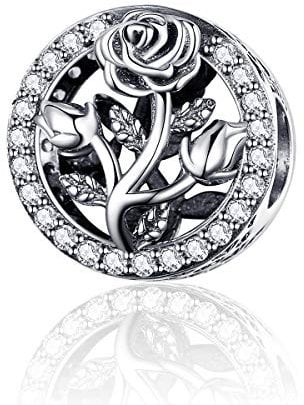 CHENGMEN Rose Flower 925 Sterling Silver Charms for Bracelets Bead Charm Jewellery Gifts for Women Girls Mum Daughter Sister Wife Girlfriend Auntie Niece Best Friend